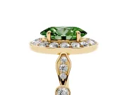 Oval Halo Engagement Ring Setting for a Fancy Green Lab-Grown Diamond | Bezel Stations | Yellow Gold