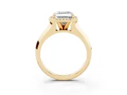 Asscher Cut Diamond Halo Ring Set in Yellow gold with Cathedral Band and Prong Setting