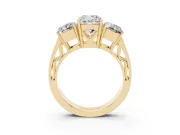 Cushion Cut Three Stone Engagement Ring Setting | Beaded Shoulders | Yellow Gold