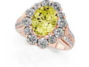 Fancy Yellow Oval Cut Diamond Halo Engagement Ring Set in Rose gold with Split Shank and Prong Setting