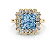 Princess Cut Halo Engagement Ring Setting for a Fancy Blue Lab-Grown Diamond | Yellow Gold - Design NV-24719