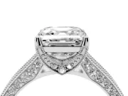 Asscher Cut Vintage Hidden Halo Engagement Ring Setting | Milgrain Pave Band | Platinum
