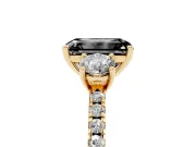 Emerald Cut Three Stone Engagement Ring Setting for a Black Center | Pavé Shoulders | Yellow Gold