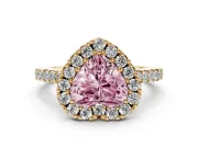 Fancy Pink Heart Cut Diamond Halo Pavé Solitaire Ring Set in Yellow gold with Prong-Set Center Stone