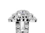 Round Double Halo Split Shank Engagement Ring Setting | Multi-Row Pavé | White Gold