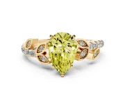 Pear-Shaped Leaf Pavé Engagement Ring Setting for a Fancy Yellow Lab-Grown Diamond | Yellow Gold