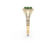Emerald Cut Halo Engagement Ring Setting for a Fancy Green Lab-Grown Diamond | V-Split Pavé Band | Yellow Gold