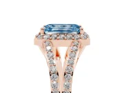 Emerald Cut Split Shank Halo Engagement Ring Setting for a Fancy Blue Lab-Grown Diamond | Rose Gold