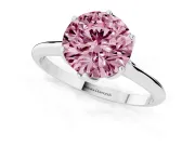 Fancy Pink Round Cut Diamond Solitaire Cathedral Ring Set in White gold with Prong Setting