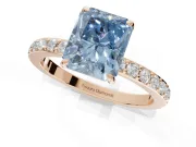 Radiant Cut Hidden Halo Engagement Ring Setting for a Fancy Blue Lab-Grown Diamond | Pavé Band | Rose Gold