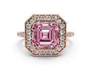 Asscher Cut Halo Engagement Ring Setting for a Fancy Pink Lab-Grown Diamond | Polished Halo Rim | Rose Gold