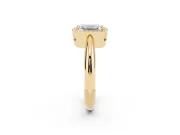 Emerald Cut Diamond Halo Engagement Ring Set in Yellow gold with Plain Split Shank and Prong Setting