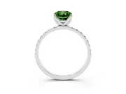 Fancy Green Radiant Cut Diamond Solitaire Engagement Ring Set in Platinum with Round Pavé Band and Prong Setting