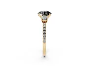 Round Three Stone Engagement Ring Setting for a Black Center | Pavé Shoulders | Yellow Gold