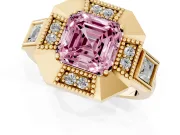 Asscher Cut Milgrain Sectioned Halo Engagement Ring Setting for a Fancy Pink Lab-Grown Diamond | Yellow Gold