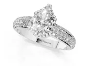 Pear-Shaped Three Row Pave Solitaire Engagement Ring Setting | Double Claw Prongs | White Gold