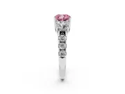 Cushion Cut Three Stone Engagement Ring Setting for a Fancy Pink Lab-Grown Diamond | Accented Shoulders | Platinum