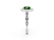 Princess Cut Vintage Scalloped Halo Engagement Ring Setting for a Fancy Green Lab-Grown Diamond | Pave Band | Platinum