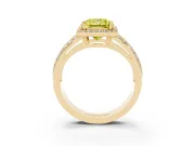 Princess Cut Halo Engagement Ring Setting for a Fancy Yellow Lab-Grown Diamond | Two-Row Pave Split Shank | Yellow Gold