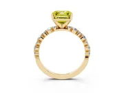 Fancy Yellow Asscher Cut Diamond Prong Set Engagement Ring Set in Yellow gold with Round Accent Pavé Band