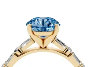 Round Baguette Side Stone Engagement Ring Setting for a Fancy Blue Lab-Grown Diamond | Yellow Gold