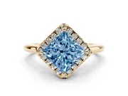 Princess Cut Halo Engagement Ring Setting for a Fancy Blue Lab-Grown Diamond | Plain Polished Band | Yellow Gold