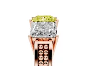 Princess Cut Three Stone Engagement Ring Setting for a Fancy Yellow Lab-Grown Diamond | Beaded Shoulders | Rose Gold