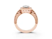 Radiant Cut Diamond Halo Ring Set in Rose gold with Round Accent Halo, Pavé Band and Prong Setting