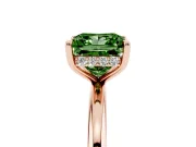 Fancy Green Princess Cut Diamond Solitaire Ring Set in Rose gold with Thin Band and Prong Setting
