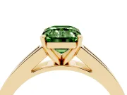 Fancy Green Emerald Cut Diamond Solitaire Ring Set in Yellow gold with Channel-Set Band and Prong Setting