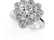 Heart-Shaped Milgrain Cluster Halo Engagement Ring Setting | Plain Band | Sterling Silver