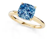 Cushion Cut Hidden Halo Engagement Ring Setting for a Fancy Blue Lab-Grown Diamond | Plain Band | Yellow Gold