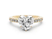 Heart-Shaped Hidden Halo Solitaire Engagement Ring Setting | Shared Prong Band | Yellow Gold