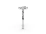 Oval Cut Diamond Halo Pavé Solitaire Ring Set in Platinum with Prong-Set Center Stone