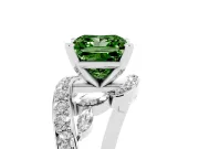 Fancy Green Princess Cut Diamond Solitaire Ring Set in Platinum with Pavé Twist Band and Secure Prong Setting