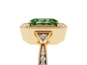 Emerald Cut Milgrain Halo Engagement Ring Setting for a Fancy Green Lab-Grown Diamond | Graduated Pavé | Yellow Gold