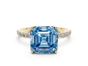 Asscher Cut Pave Solitaire Engagement Ring Setting for a Fancy Blue Lab-Grown Diamond | Slim Band | Yellow Gold