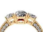 Pear-Shaped Vintage Three Stone Engagement Ring Setting for a Black Center | Graduated Milgrain Pavé | Yellow Gold
