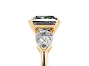 Princess Cut Three-Stone Engagement Ring Setting for a Black Center | Pear Side Stones | Yellow Gold