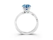 Fancy Blue Round Cut Diamond Pavé Twist Band Solitaire Ring Set in Platinum with Prong Setting