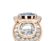 Cushion Cut Three Stone Halo Engagement Ring Setting for a Fancy Blue Lab-Grown Diamond | Rose Gold