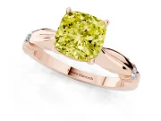 Fancy Yellow Cushion Cut Diamond Solitaire Twisted Band Ring Set in Rose gold with Accent Stones and Prong Setting