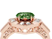 Fancy Green Heart Cut Diamond Milgrain Halo Ring Set in Rose gold with Split Shank