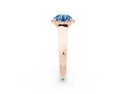 Fancy Blue Round Cut Diamond Halo Ring Set in Rose gold with Cathedral Band and Prong Setting