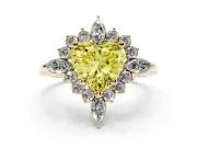Fancy Yellow Heart Cut Diamond Cluster Halo Ring Set in Yellow gold with Marquise and Round Accents
