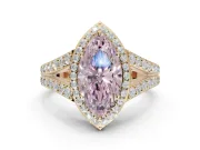 Marquise Halo Pavé Engagement Ring Setting for a Fancy Pink Lab-Grown Diamond | Narrow Split Shank | Yellow Gold