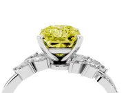 Fancy Yellow Radiant Cut Diamond Solitaire Ring Set in White gold with Marquise Twist Band and Prong Setting