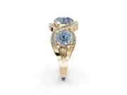 Round Three Stone Halo Engagement Ring Setting for a Fancy Blue Lab-Grown Diamond | Pavé Wave Band | Yellow Gold