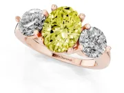 Oval Three Stone Engagement Ring Setting for a Fancy Yellow Lab-Grown Diamond | Open Prong Baskets | Rose Gold