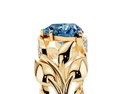Heart-Shaped Leaf Bypass Engagement Ring Setting for a Fancy Blue Lab-Grown Diamond | Yellow Gold